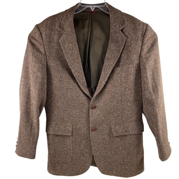 Vintage Mens Brown Wool Tweed Blazer Jacket 2-Button Classic Fit Retro Style 42R - Picture 1 of 7